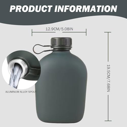 Cantil 1L a prueba de fugas de aleación de aluminio con funda y correa de camuflaje, botella de agua portátil multifuncional para camping y senderismo al aire libre miniatura 2