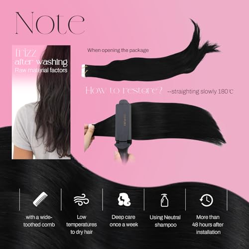 Image of Moresoo Jet Black Tape in Hair Extensions Human Hair, 16 Inch, 20Pcs, 50g | Seamless tape in hair extensions human hair, straight texture, medium length for blowouts, ponytails and weekend styling