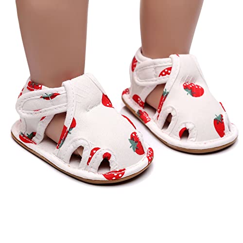 EnJoCho Infant Toddler Shoes Soft Sole Non Slip Toddler Floor Shoes Fruit Strawberry Print Sandals Toddler Walking Shoes (Red, 0Months)2