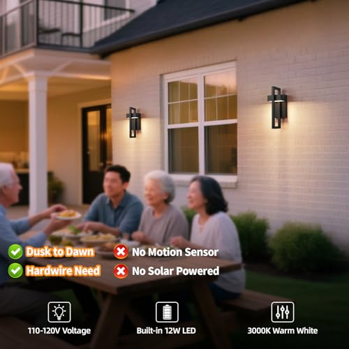 Image of tewei 16.5'' LED Outdoor Wall Sconce Dusk to Dawn Outdoor Lighting, Modern Exterior Lighting Fixtures, Black LED Front Porch Lights Outside Wall Mount Lights for House, Hallway, 3000K, 1 Pack