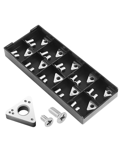 Zorqon 6914-10 Negative Rake Carbide Insert, Carbide Replacement Cutter Inserts with M3 6mm and 8mm Screws, Carbide Inserts Brake Lathe Bits for DIY Woodturning Tools, 10pcs