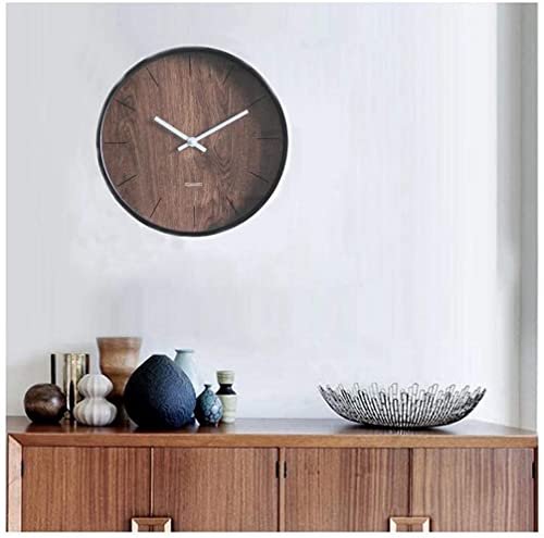 Horloge Murale Ronde Marron de Mode Simple pour Déco Maison