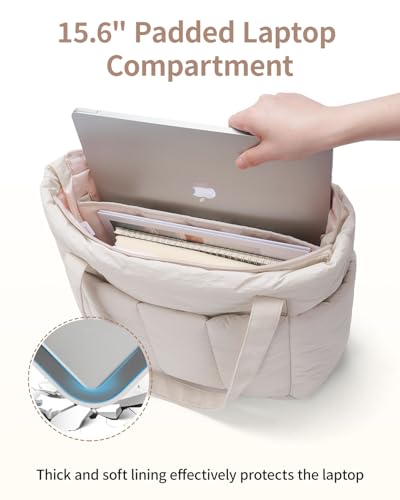 Image of Narwey Puffer Tote Bag for Women Girl, Puffy Travel Gym Shoulder Handbag