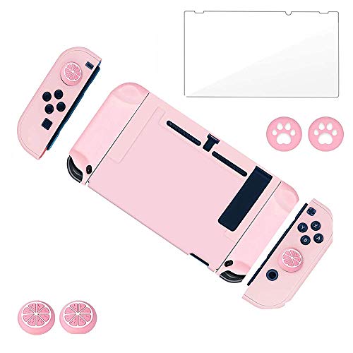 A Dockable Switch Protection Cover, For Switch Joy-Con Controller, With Glass Screen Protector, Scratch-Resistant And Absorbent Handle Cover-Pink