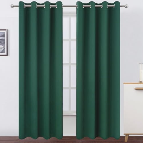Image of LEMOMO Blackout Curtains 52 x 90 Inch Long Dark Green Curtains Set of 2 Panels Room Darkening Curtains for Bedroom and Living Room