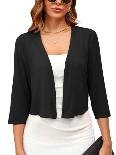 Women's 3/4 Sleeve Thin Shrugs Lightweight Open Front Cropped Cardigan for Women