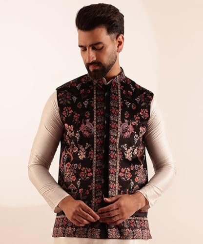 Image of SOJANYA (Since 1958 Men's Velvet Nehru Jacket With Paisley Print