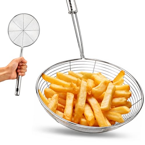 LOW&EE Espumadera de Acero Inoxidable 14 cm | Colador para Freír Patatas y Escurrir Alimentos | Espumadera Cocina Profesional Resistente a Altas Temperaturas | Colador para Aceite y Agua