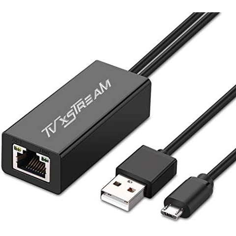 USB Ethernet Adapter (Grey) for Firesticks (Gen 2 and 4K Versions) Chromecast with Micro not Type C Connection, USB to RJ45 Ethernet Adapter USB Power Supply Cable, speeds up to 100Mbps Cover