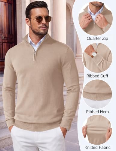 Image of COOFANDY Men's Quarter Zip Up Sweaters Slim Fit Lightweight Mock Pullover