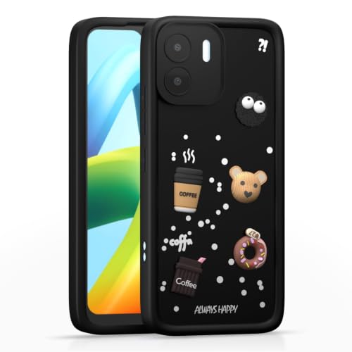 Image of Bintage Cute Fun Taddy Cartoon 3D Ball Bear Milk Donut Coffee Cup Silicon Case Full Body & Camera Protection Back Cover Compatible for Vivo Y01 - Black