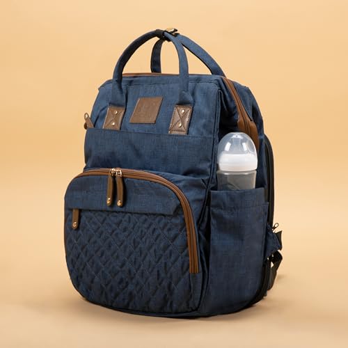 Image of abracadabra Diaper Bag with Changing Station For Mother, Maternity Bag for Newborn Baby, Waterproof and Multipurpose, (38 x 28 x 22 cm) - Blue