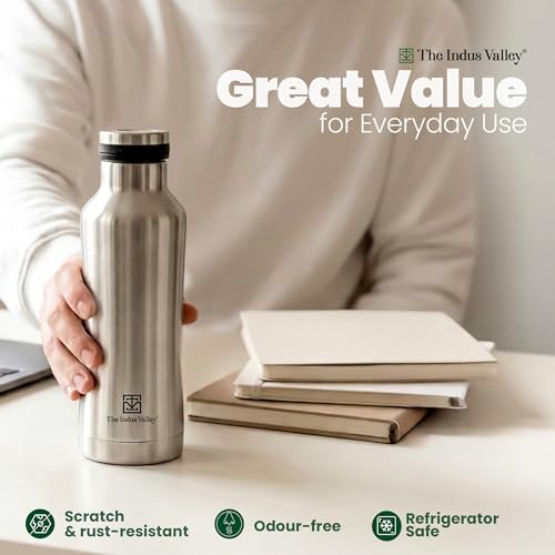 Image of The Indus Valley 500 ml Stainless Steel Vacuum Insulated Water Bottle with Pressy Flip Lid - Double Wall, Keeps Drinks Hot & Cold, Leak-Proof, Rust-Proof for School, Office & Gym
