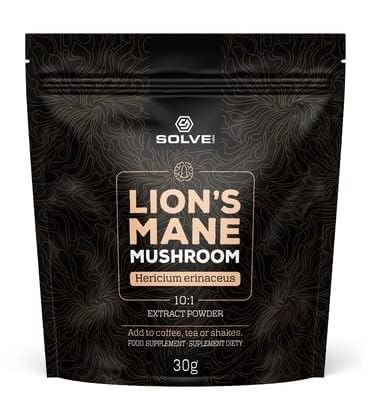 Solve Labs® ● Lion's Mane Powder ● 10:1 Extract ● 100% Fruit Body ● 45% Beta-D-Glucans ● No Fillers or Additives ● 30g (2 Serves of 15g)