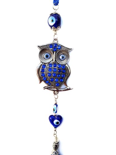 Blue Evil Eye Owl Car Or Wall Decor Charm Hanging For Protection (With A Betterdecor Pouch)-25 #TOP2