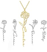 Custom Birth Flower Name Necklace Personalized 18K Gold Plated Birth Month Flower Necklace Dainty...