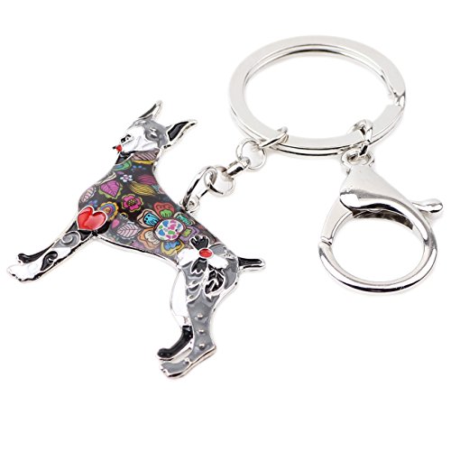 WEVENI Emaille Legierung Dobermann Hund Schlüsselanhänger Zubehör Schmuck Charms Für Frauen Mädchen Tasche Auto Brieftasche (Grau)