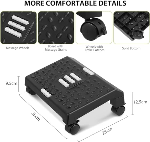 Image of Scizor Under Desk Foot Rest Work 4 Pulleys Adjustable Office Chair with Massage Surface and Roller, Pressure Relief for Extra Comfort,Ergonomic Slanted Stool for Home, Office(ROLLING-01)
