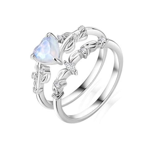 ixluck Natural Moonstone Heart Crystal Ring Healing Crystal Birthday Promise Jewelry Gift for Women 7