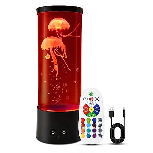 Klarlight Lampe à méduses, lampe à méduses de 29 cm avec 16 couleurs changeantes et 4 modes pour enfants et adultes, télécommande USB/lampe à lave à méduses alimentée par piles