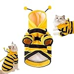 HUNYA Disfraz de Abeja para Gato, Disfraz de Gato de Halloween, Disfraz de Abeja para Mascotas con Capucha para Perros y Gatos Pequeños