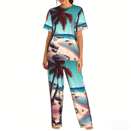 Pyjama doux femme à imprimé plage | Ensemble de nuit confortable