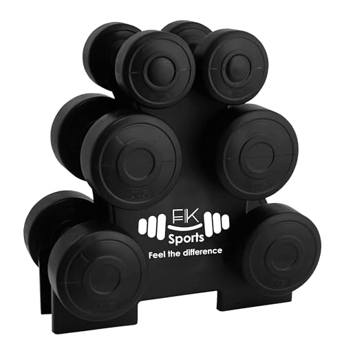 FK Sports Dumbbells Set with Stand Rack - 12Kg (Dumbbell Pair of 1Kg/2Kg/3Kg) - Weights Dumbbells Set for Women & Men - Weight Set - Lightweight & Durable - Weights 12kg Set for Home & Gym Exercise