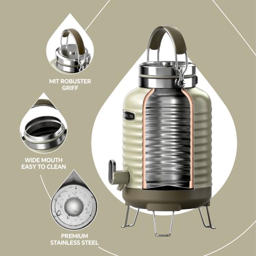 Image of IDEUS Insulated Beverage Dispenser 1.4gal, Drink Container Grey | All-in-one Vacuum Double Wall Stainless Steel Water Cooler for Camping and Party Leakroof with Handle, Spigot & Stand