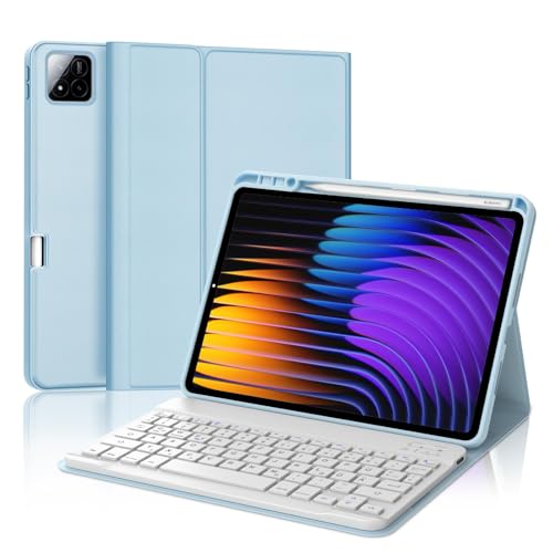 WAVATA Tastatur für Xiaomi Pad 8/7/7 Pro 2024 11.2 Hülle mit Tastatur für Xiaomi Pad 7 2024 Magnetische Bluetooth Abnehmbare QWERTZ Layout Blau