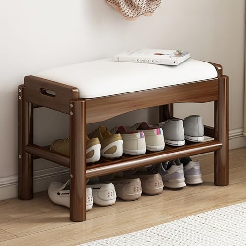 Banco rústico para Entrada, Banco de Almacenamiento a pie de Cama, Banco para Zapatos con Asiento Acolchado, Banco de Madera para Guardar Zapatos para Entrada, Pasillo y Dormitorio (Color no
