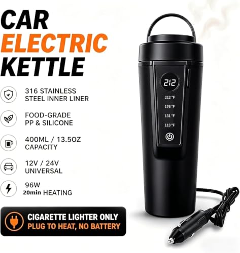 Image of 12V /24V Car Kettle, Portable Kettle for Hot Water (BLACK)