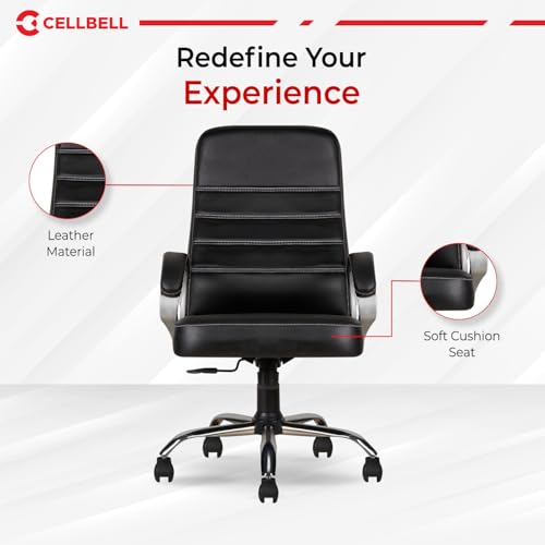 Image of CELLBELL C99 Apex Ergonomic High Back Executive Boss Chair for Home & Office | Premium Leatherette Revolving Computer Chair with Thick Cushion Seat, Soft Armrests & Height Adjustment (Full Black)