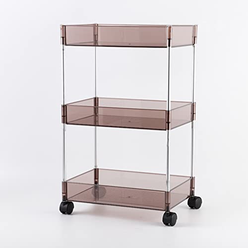 Carrito de almacenamiento rodante de 3 niveles con ruedas bloqueables, carrito organizador de baño móvil para lavandería, despensa, cocina y oficina, estante delgado (marrón transparente)