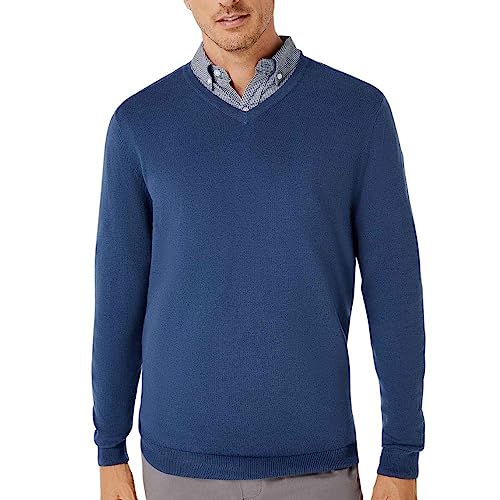 Blusão Básico Masculino Em Tricô E Gola V Azul XG