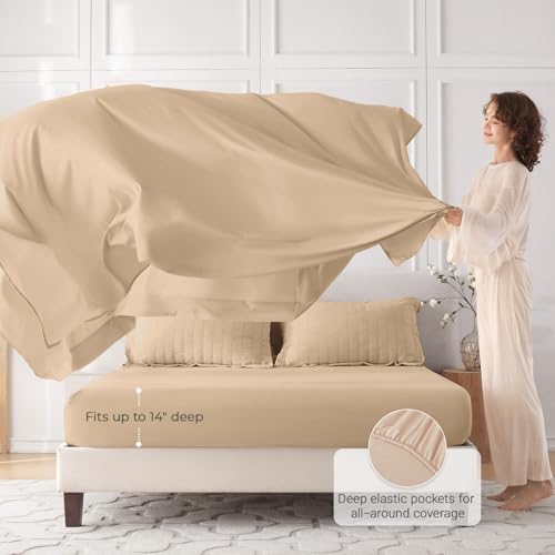 MUXHOMO 7 Pieces Queen Comforter Set, Seersucker Bed in a Bag Queen Size, All Season Luxury Bedding Set with Comforter, Flat Sheet, Fitted Sheet, Pillowcases & Shams, Khaki