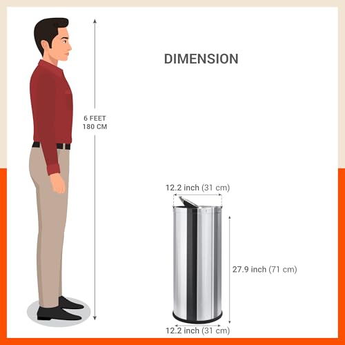 Image of Bathla Stainless Steel Swing Dustbin with Lid for Home, Office & Kitchen - 12 Litres | Swing Lid Trash Can | Durable & Rust-Resistant Garbage Bin