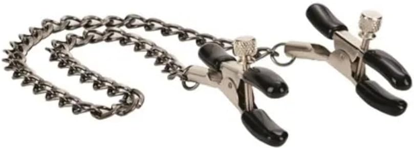 Metal Chain Nipple Clamps with Adjustable Clips, Black and Silver