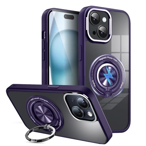 Image of KARWAN️360 Degree Stand with Mag-Safe Case with N52 Strong Magnets Mag-Safe Phone case Cover for iPhone 15 || Mobile Back Cover for iPhone 15 || Purple