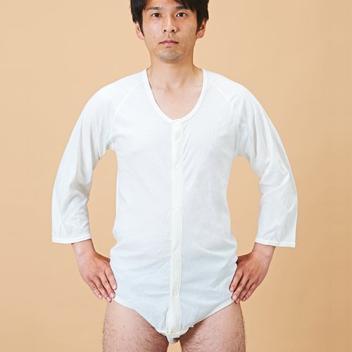 神戸生絲 紳士 婦人共用 前開き7分袖ボディシャツ S No.112