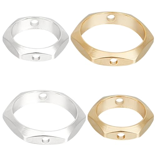 CREATCABIN 48Pcs/Box 24K Gold Plated Hexagon Bead Frame 2 Hole Spacer Brass Circle Round Frame Connector Ring 925 Sterling Silver Plated for Beading Earring Bracelet Necklace Jewelry Making Craft