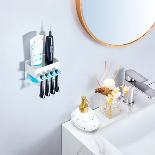 Image of Toothbrush Head Holders, Electric Tooth Brush Head Holder, Adhesive Toothpaste Holder for Shower Bathrooms, Wall Mounted Tooth Brushing Holder Organizer Storage (White, Small)
