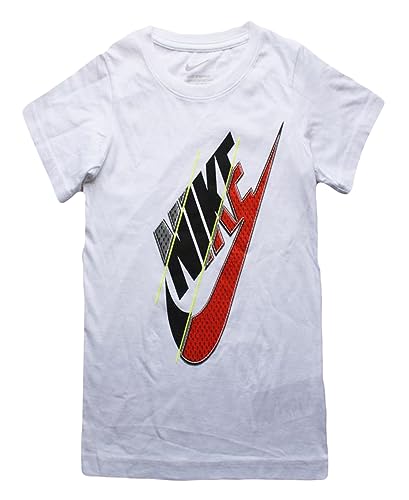 Nike Boys Grapic Printed Logo Swoosh T-Shirt (6, White)
