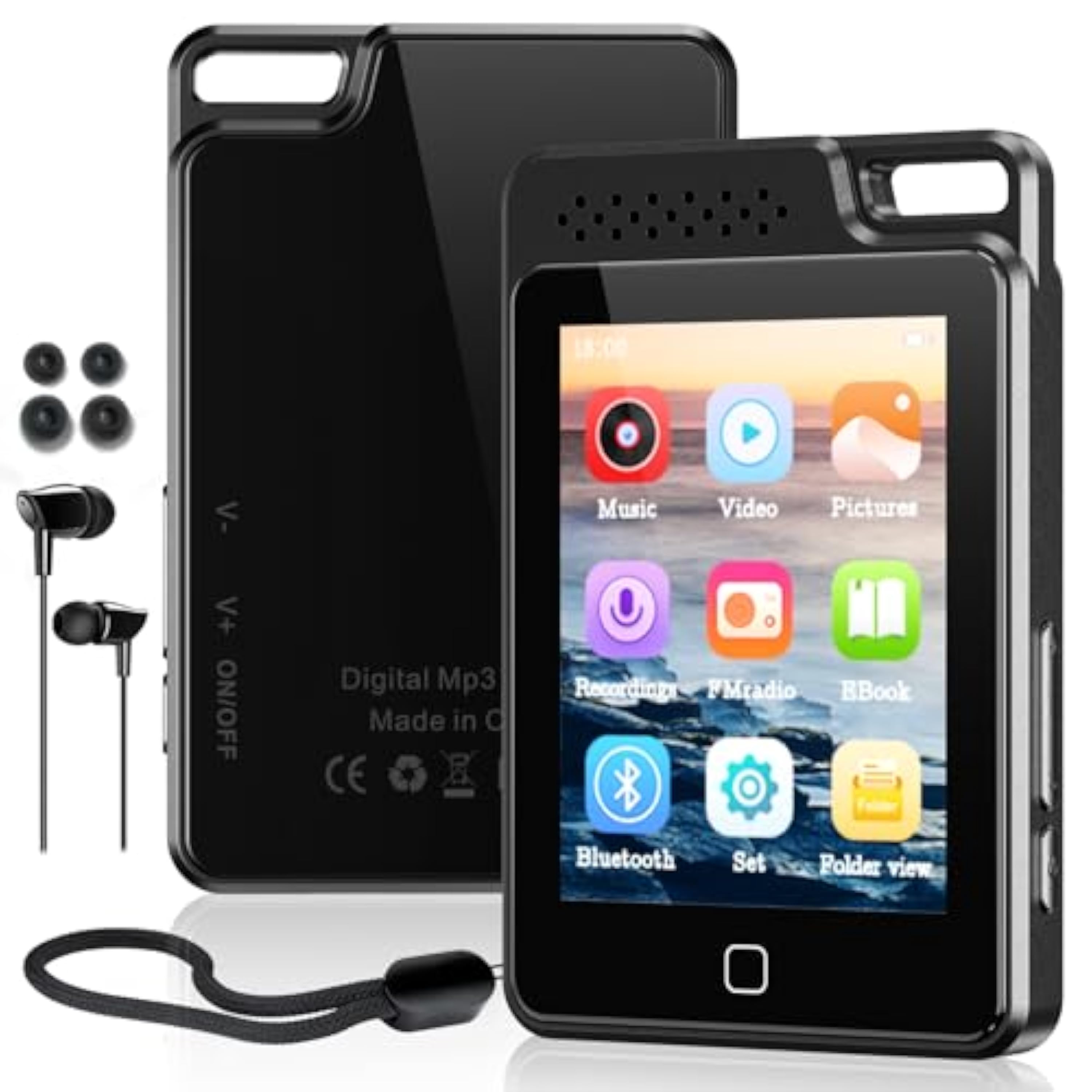 64GB Reproductor MP3 Bluetooth 5.3, Pantalla táctil Completa de 2,4 Pulgadas, Cubierta de Metal, Reproductor de MP3 portátil con Altavoz, grabación de Voz, Radio FM
