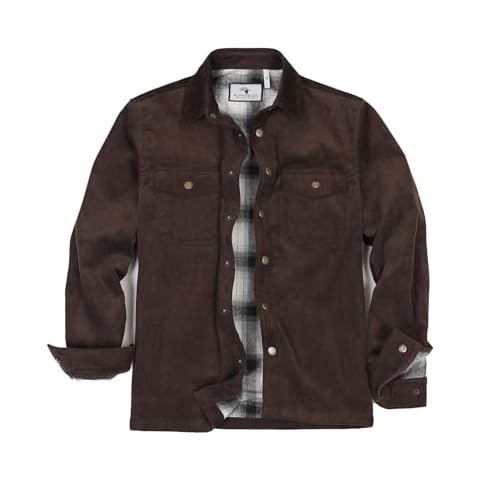 ZENTHACE Corduroy Shacket Men Snap Button Up Warm Cotton Lightweight Casual Cord Warm Lined Work Utility Jackets Chocolate XL Cover