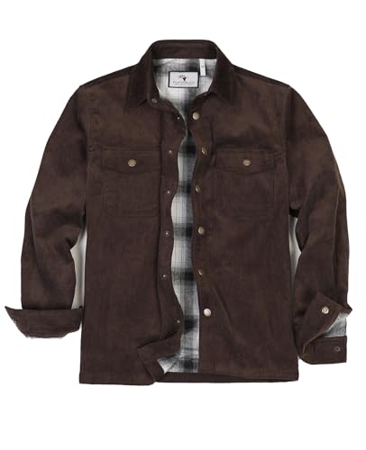 ZENTHACE Corduroy Shacket Men Snap Button Up Warm Cotton Lightweight Casual Cord Warm Lined Work Utility Jackets Chocolate L