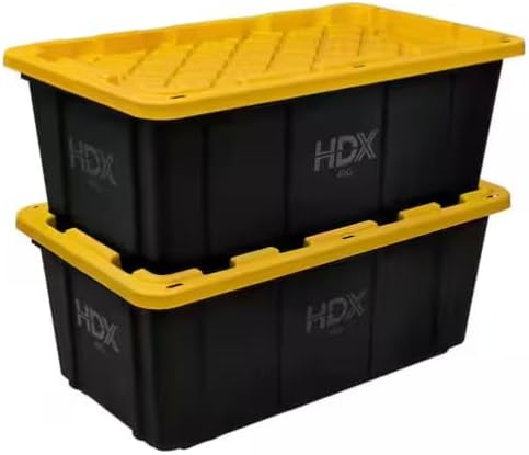 Heavy Duty Storage Tote with Yellow Lid, 40 Gallon Capacity