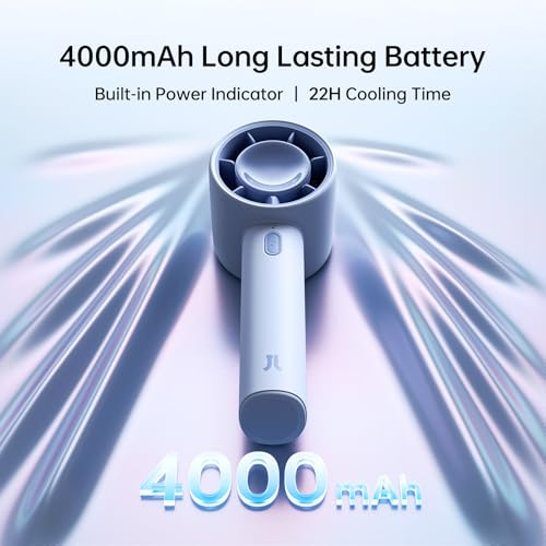 Image of JISULIFE Portable Handheld Fan, 4000mAh Rechargeable Mini,Up to 22 Hours Cooling,5 Speed Strong Wind, USB Personal Fan for Travel Outdoor Camping Beach Makeup(Blue)