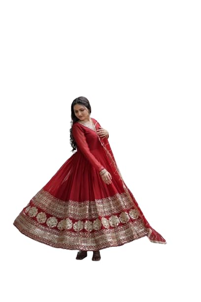 Image of Qutenza Women Festive Special Embrodary Work Gown with Duppta Set