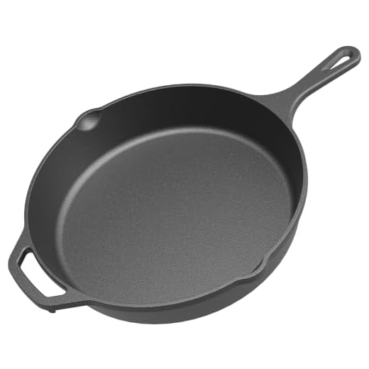 Skillet van gietijzer Ø30cm, koekenpan met handgreep en schenktuiten grillpan