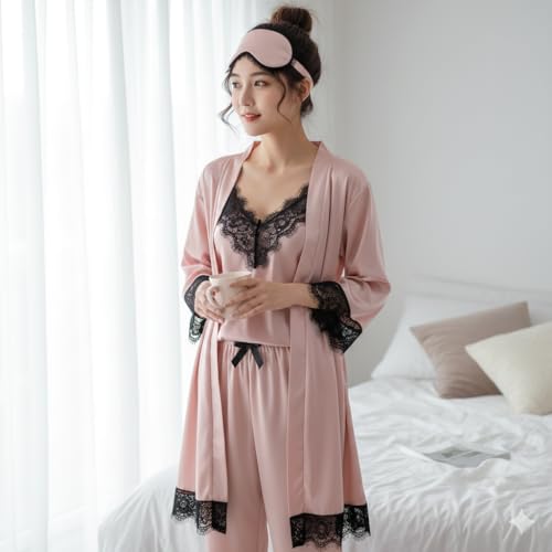 Image of Valentine's Day Fancy Night Suit & Bra Penty Set Combo for Women's Pack of 7 Pcs Nightwear Lingerie Bathrobe Robe Nightwear Dress Wedding Gifts (Free Size) Purple